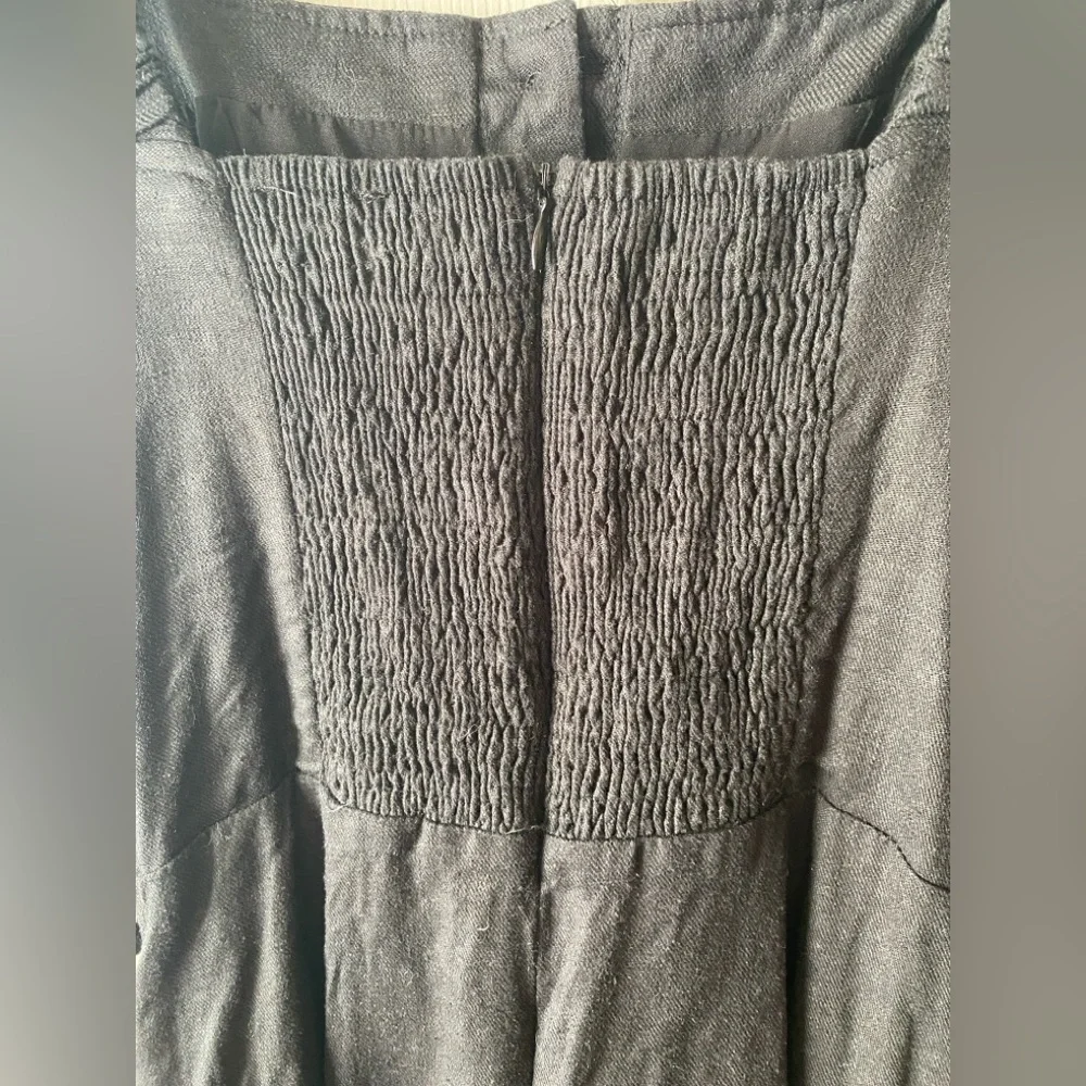 RESET by JANE‎ Black Linen Blend Lagenlook Square Neck Fit n Flare Midi Dress M